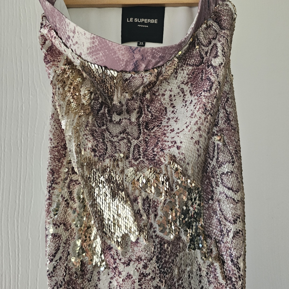 Revolve Le Superbe Liza Column Gold Sequined Snake Print Skirt Sz XS - Picture 4 of 12